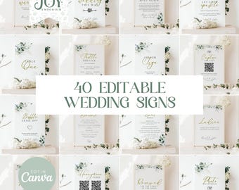 Garden Wedding Sign Bundle | Eucalyptus Editable Templates | Reception Signs | DIY Decor | Printable Signage | Canva Wedding Sign Bundle