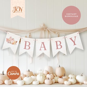 Baby Shower Banner Template | A Little Pumpkin Is On Her Way | Fall Pink & Orange | For Girl | Girl Little Pumpkin Baby | Instant Download