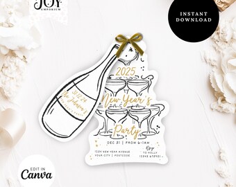 2025 NYE Invitation | Editable New Year Party Invite | Cocktail Party Invitations | Editable Coquette Invite | Hand Drawn Party Invite
