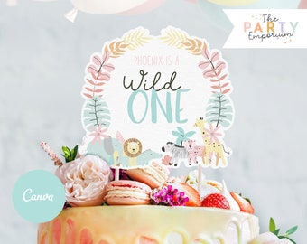 Rainbow Safari Wild One Cake Topper, Jungle Geburtstagsdekoration, Lion Leopard Geburtstagsdekoration, PRINTABLE & INSTANT DOWNLOAD