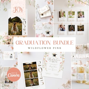 Wildflower Graduation Bundle | Editable Party Templates | Floral Decor | Graduation Signs | Digital Download for Grad Party Invite and Decor