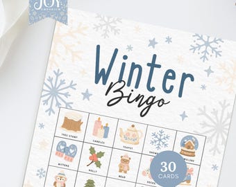 Winter Bingo, 30 Printable Winter Bingo Cards for Kids, Fun Classroom Activities, Digital Download, Christmas Games