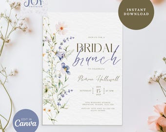 Blue Wildflower Bridal Brunch Invitation: Editable Template (Digital Download)