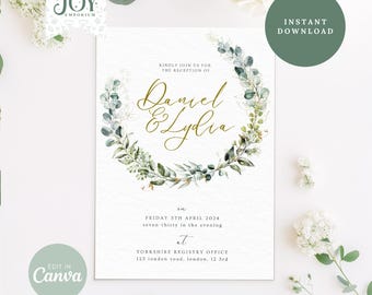 Invitación de eucalipto para boda: Boho Chic, editable (descarga digital)