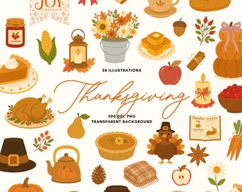 Thanksgiving feest clipart, herfst diner illustraties, digitale download, gezellig eten kunst, gezellig herfst oogst eten commercieel gebruik, png