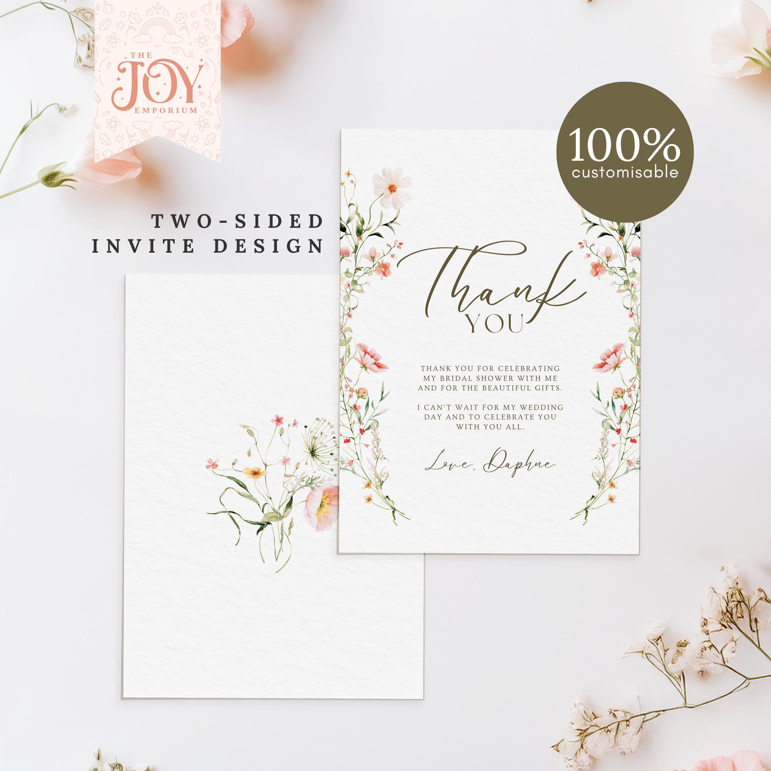 Wildflower Thank You Card Template: Editable Floral Design (instant ...