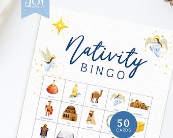Nativity Bingo Game | 50 Printable Cards | Christmas Nativity Bingo Cards | Christmas Parties | Printable Game for Kid | Fun Family Activity