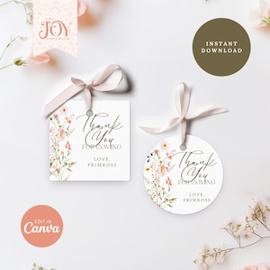 Wildflower Thank You Tag | Editable Printable Favor Tag Template for Bridal Shower | Baby Shower | Birthday Gifts | Floral Wedding Favor