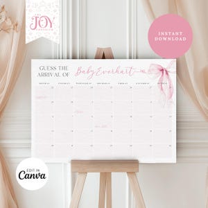Cartello con data di scadenza per baby shower con fiocco rosa / Cartello per baby shower / Decorazione per baby shower stampabile / Cartello con data di scadenza per baby shower con fiocco rosa