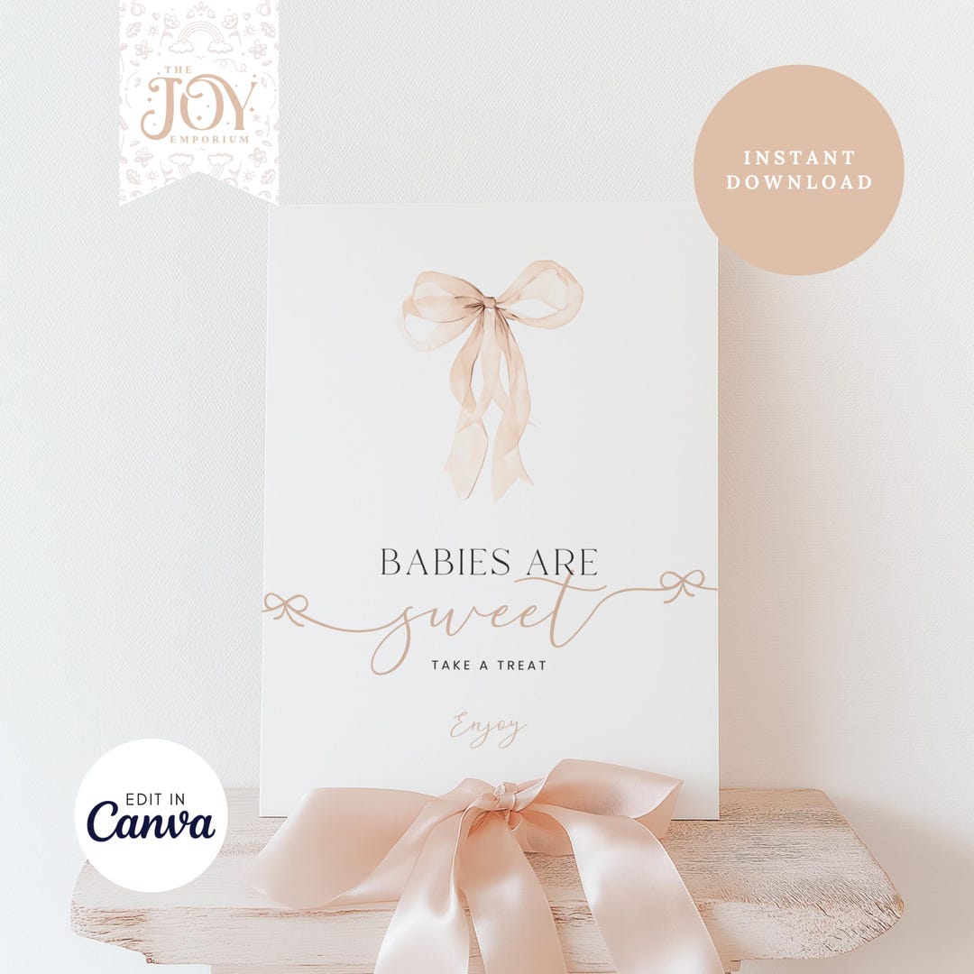 Beige Bow Baby Favor Sign | Cute Neutral Decor for Baby Shower ...