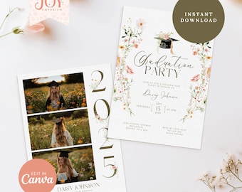 Wildflower Graduation Party Invitation: Floral Canva Template (Digital)
