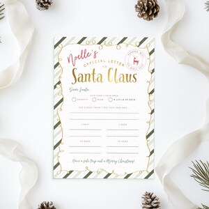 Carta a Papá Noel editable / Carta navideña verde personalizada / Carta a Papá Noel imprimible / Tradiciones navideñas / Descarga digital instantánea
