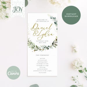 Eucalyptus Wedding Program | Customizable Order of Service Template | Printable Greenery Ceremony Program | Printable Wedding Template