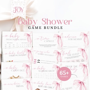 65+ Editable Pink Bow Baby Shower Games | Instant Download | Fun Activities for Girls | Printable Game Bundle | Pink Bow Baby Shower Games