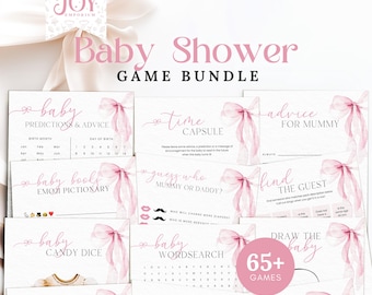 65+ Editable Pink Bow Baby Shower Games | Instant Download | Fun Activities for Girls | Printable Game Bundle | Pink Bow Baby Shower Games