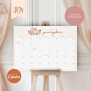 May include: A printable calendar with a watercolor illustration of a pumpkin and leaves. The calendar is titled "Guess the arrival of our little pumpkin". The calendar is for September and October.