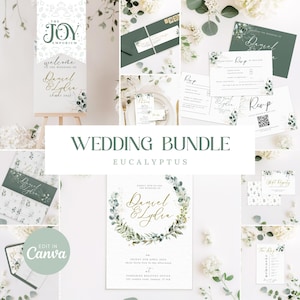 Eucalyptus Wedding Invitation Template Bundle: DIY Printable Kit (Canva)