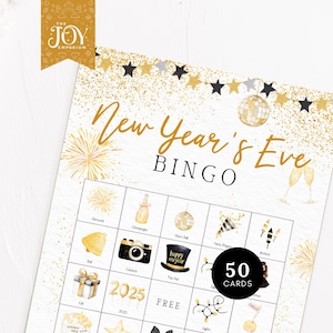 Neujahrs Bingo Spiel | 50 Druckbare Karten | Perfekt für Familienfeiern | Spaß Neujahr Aktivität | Party Spiel zum Ausdrucken | Silvester 2025