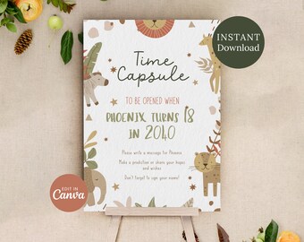 Neutral Safari 1st Birthday Time Capsule Sign and Cards Instant Download and Printable, Lion & Animal Birthday Capsule