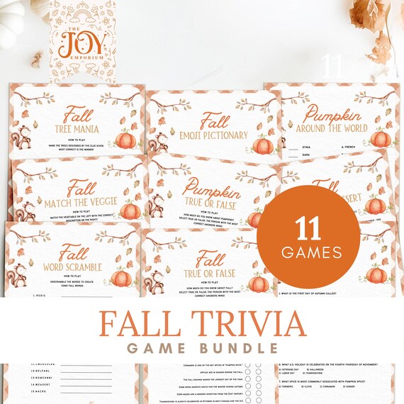 Fall Trivia Game Bundle: Thanksgiving, Parties, Family Game Night (PDF Download)