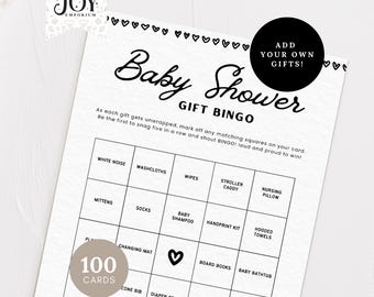 Schede Bingo per Baby Shower MODIFICABILI, 50 giochi Bingo per bambini precompilati, Bingo regalo unico, scheda attività Baby Shower stampabile, modello Canva