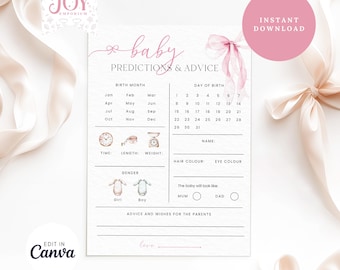 Pink Bow Baby Shower Predictions | Baby Shower Advice Cards | Baby Shower Game | Instant Download | Baby Shower Guest Book | Fun Baby Shower