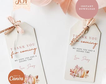 Little Pumpkin Thank You Tags  | 2X3 Tag | Fall Baby Shower Circle Tags | Pumpkin Baby Shower | Instant Download | Canva Templates