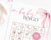 Baby Shower Bingo Cards | Printable Baby Bingo Game | Fun Baby Shower Activity | Instant Download | Girl Baby Bingo | Pink Bow Baby Shower