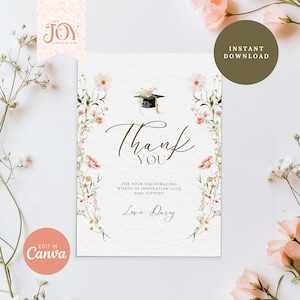 Graduierung Danke Karten | Personalisierte Grad Notecards | Benutzerdefinierte Dankesnotizen | Abschlussgeschenke | Jahrgang 2025 | Wildblumen Abschlussfeier