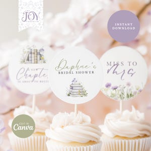 A New Chapter Bridal Shower Cupcake Toppers | Custom Cake Picks | Floral Theme | Editable Digital Download | Custom Digital Download