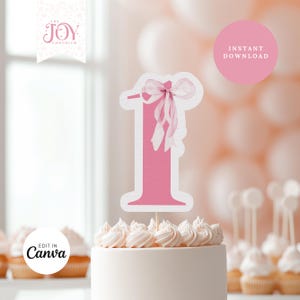 Pink Bow Cake Topper | 1st Birthday Party | Customizable Bow Decoration | Perfect for Girls | 1st Birthday Celebration | Cute Party Decor