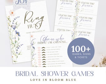 Wildflower Bridal Shower Game Bundle: 100+ Blue Floral Games (Printable Editable Templates)