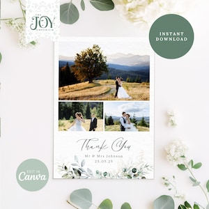 Eukalyptus Dankeskarten mit Foto | Digital druckbare Vorlage | Anpassbare Hochzeitskarten | Personalisierte Hochzeit Dankesnotizen
