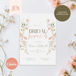 Brautbrunch-Einladung | Wildblumen bearbeitbare Vorlage | Floral Digital einladen für Frühlings-Brautparty-Feier | Liebe in Blüte einladen