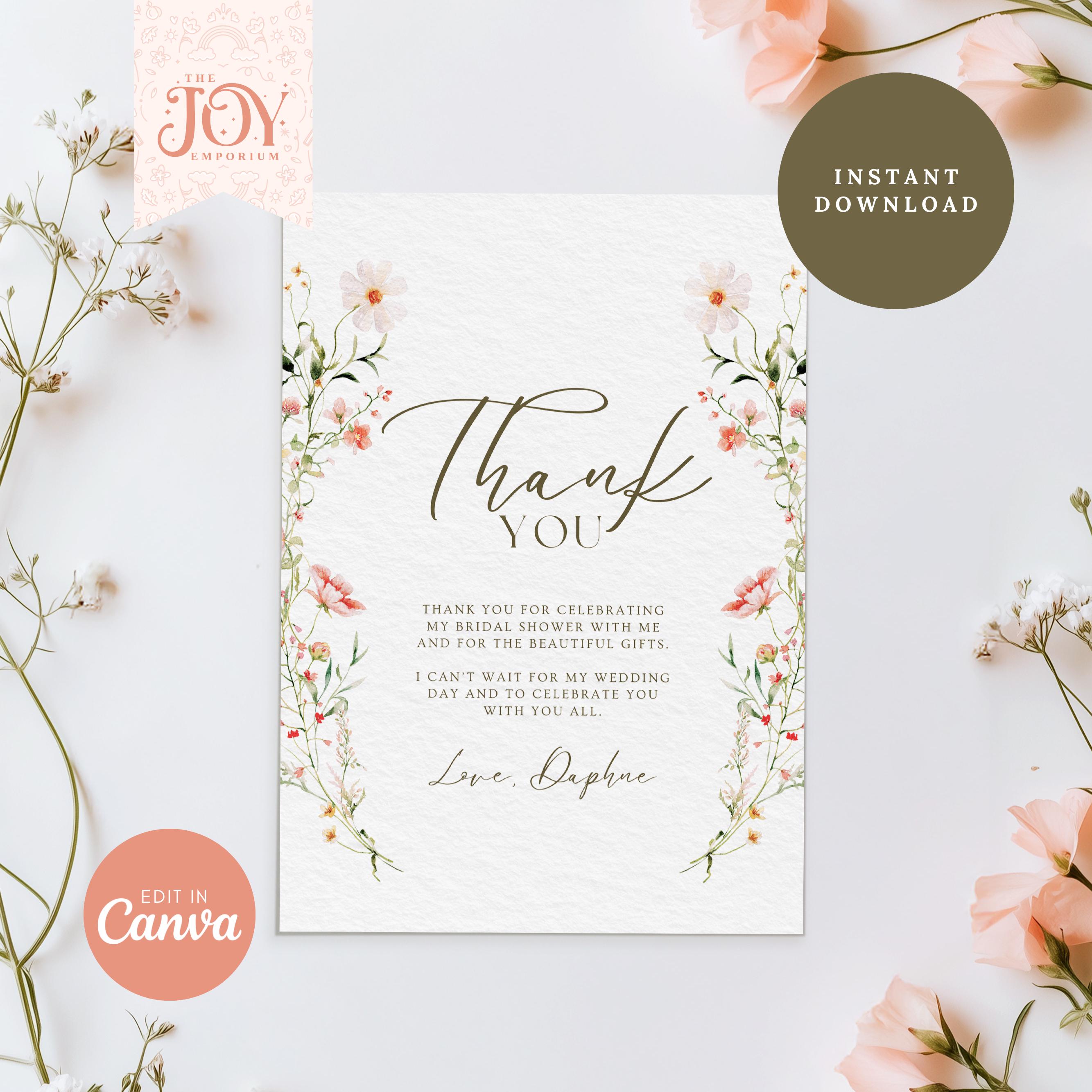 Wildflower Thank You Card Template: Editable Floral Design (instant ...