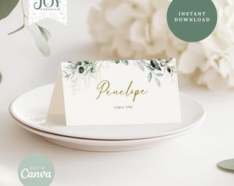 Eucalyptus Wedding Place Cards: Folded Greenery Name Tags (Digital Download)