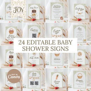 24 Locally Grown Baby Shower Sign Bundle | Fun Games & Decorations for Your Event | Editable Farm Market Signs | Rustic Baby Shower Bundle