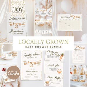 Locally Grown Baby Shower Bundle | Editable Farmers Market Invitation | Rustic Decor | Gender Neutral Baby Shower Set | Canva Templates