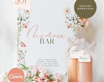 Wildflower Mimosa Bar Sign & Juice Labels: Floral Bridal Shower Decor (Printable)