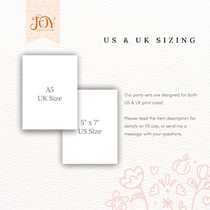 Puede incluir: Una tarjeta blanca con el texto "The Joy Emporium" en letras naranjas. La tarjeta tambi&eacute;n tiene el texto "US & UK Sizing" en letras negras. Debajo del texto, hay dos tarjetas blancas con el texto "A5 UK Size" y "5" x 7" US Size" en letras negras.