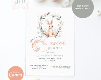 Floral Easter Brunch Invitation | Editable Template | Digital Download | Easter Egg Hunt Invite | Easter Party Invite | Family Easter Invite