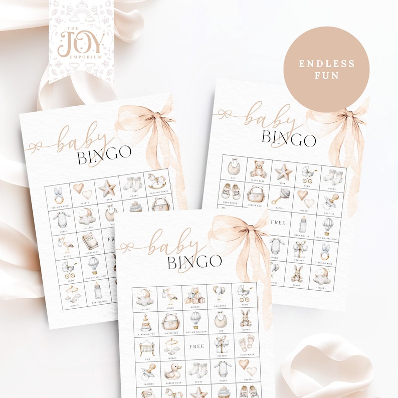 Neutral Baby Shower Bingo | 50 Printable Baby Bingo Cards | Gender Neutral Game | Fun Baby Shower Activity | Minimalist Bingo for All Ages image 3