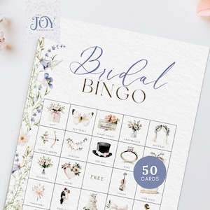 Tarjetas de bingo para despedida de soltera "50 Something Blue" / Divertidos juegos imprimibles para invitados / Actividad de fiesta de descarga instantánea / Bingo nupcial azul floral