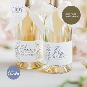 Blue Floral Champagne Labels | Mini Labels for Bridal Shower | Party Favors | Something Blue Decor | Wedding Gift | Love in Bloom Shower