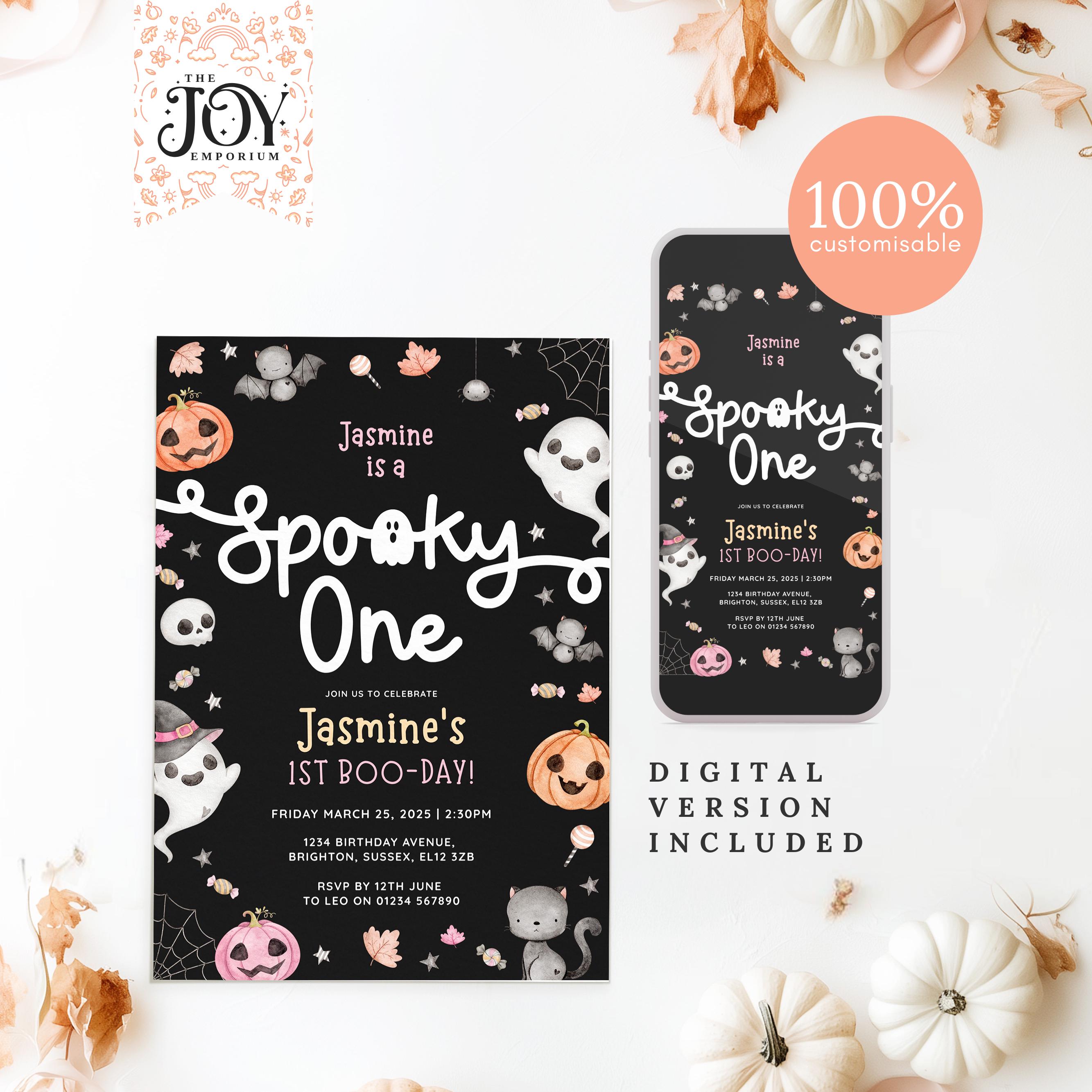 Spooky One 1st Birthday Invitation: Pink & Black Halloween Party (digital  Template) - Etsy