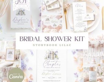 A New Chapter Begins Bridal Shower Bundle | Editable Book Theme Decor | Digital Download Party Set | Storybook Bridal Party Templates