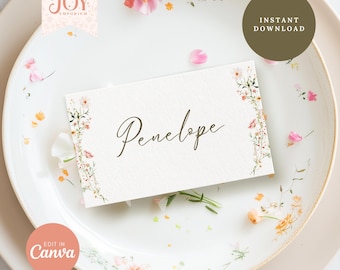 Wildflower Place Cards Template | Editable Wedding Name Cards | Floral Seating Tags | Bridal Shower Decor | Printable Table Settings