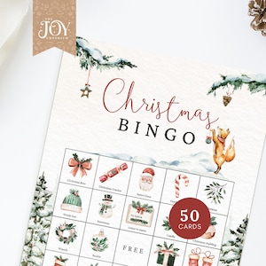 Jeu de bingo de Noël | 50 cartes imprimables | Parfait pour les réunions de famille | Activité de Noël amusante | Jeux de fête de Noël | Des vacances amusantes