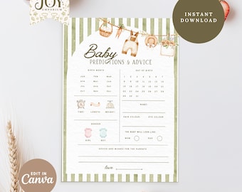 Farmer's Market Baby Shower Prediction Cards: Editable Canva Template (Digital Download)