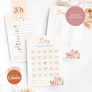 45 Editable Sweet Little Pumpkin Baby Shower Games Bundle | Instant Download | Autumn Baby Shower Games Template | Fall Baby Shower Games